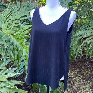 MM Lafleur V neck black delicate pinstripe sleeve less lined tank top